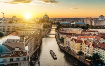 View,Over,River,On,Berlin,Skyline,With,Berlin,Cathedral